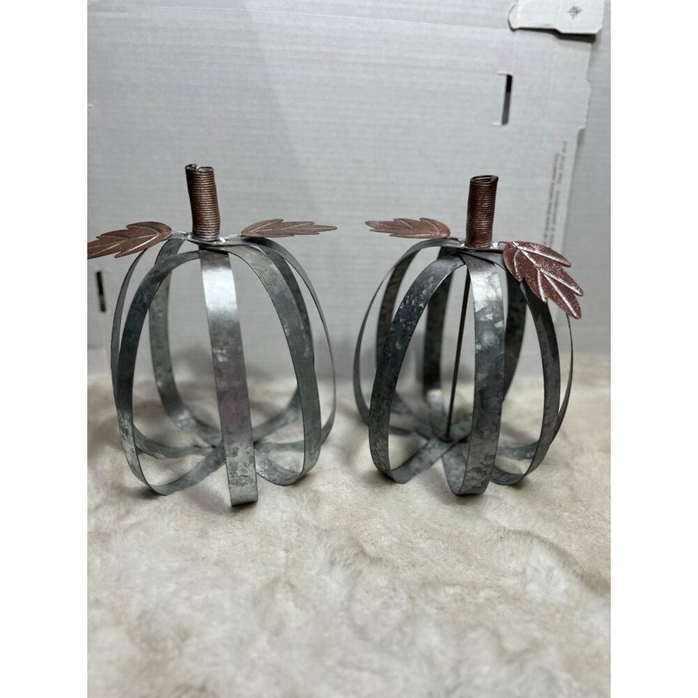 Galvanized Pumpkin decor lot of two fall decorations